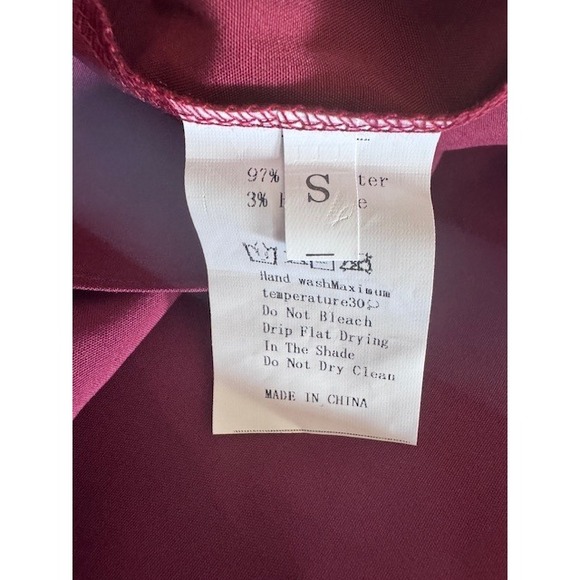 NWOT Beautiful red lace semi sheer sleeves upper silky wine lower maxi dress S - Picture 11 of 12